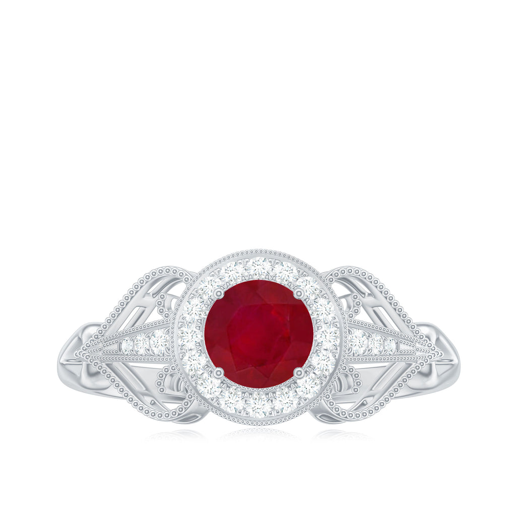 Ruby and Diamond Engagement Ring, 925 Sterling Silver I756438