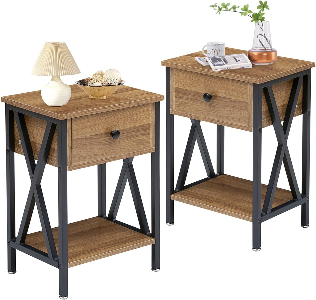 Antique Black Set of 2 End Side Table with Storage Cabinet B747
