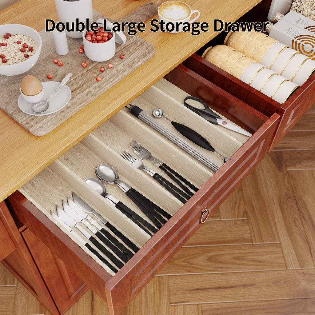 52" Kitchen Island Cart with Storage and Lockable Wheels V9514