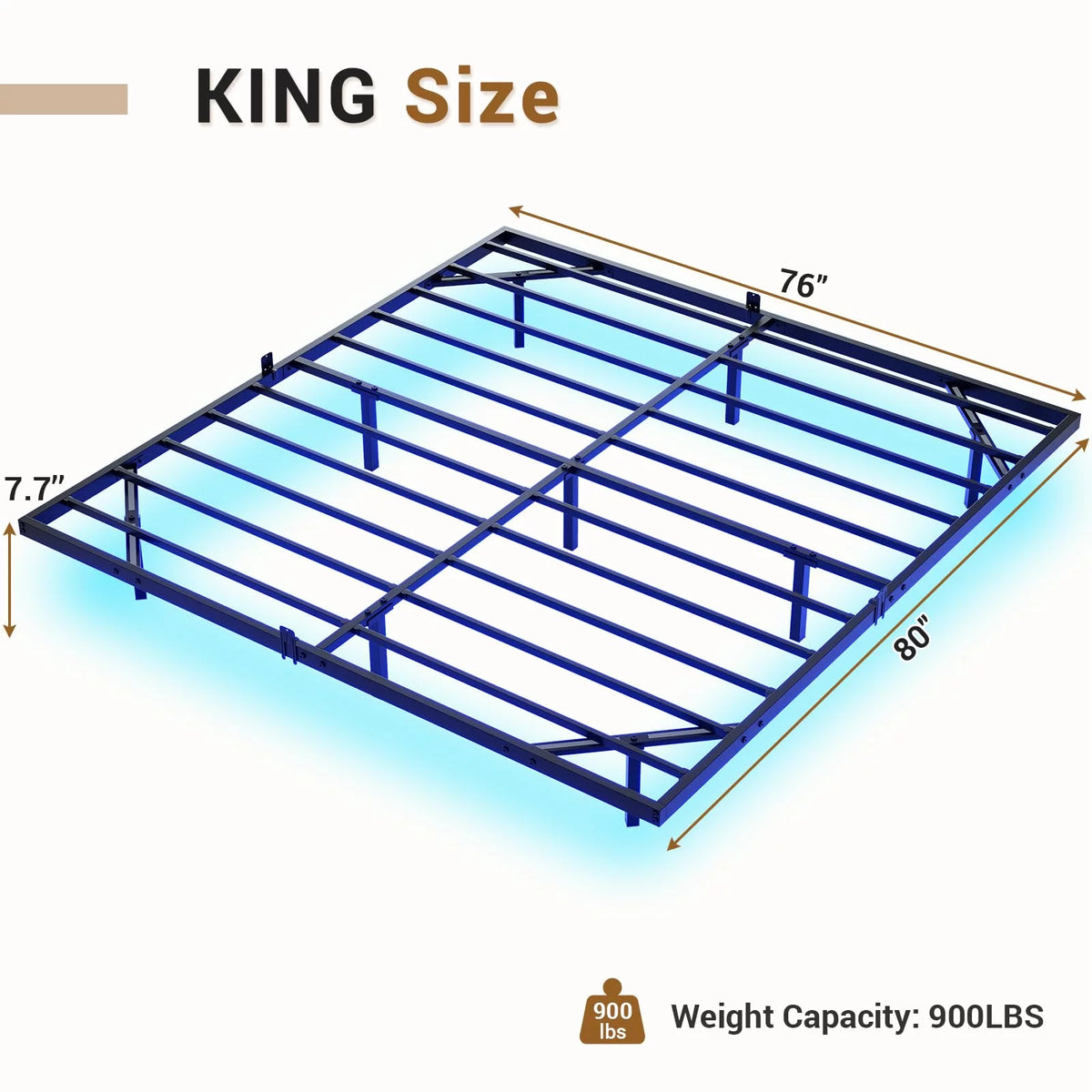 King Size LED Lights Linen Fabric Platform Bed H386299