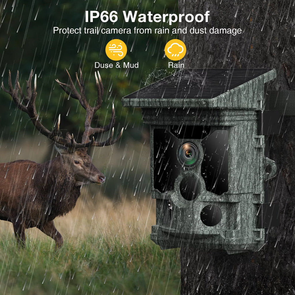 Solar Powered Trail Camera with SD Card 46MP 4K WiFi Night Vision Waterproof M6856