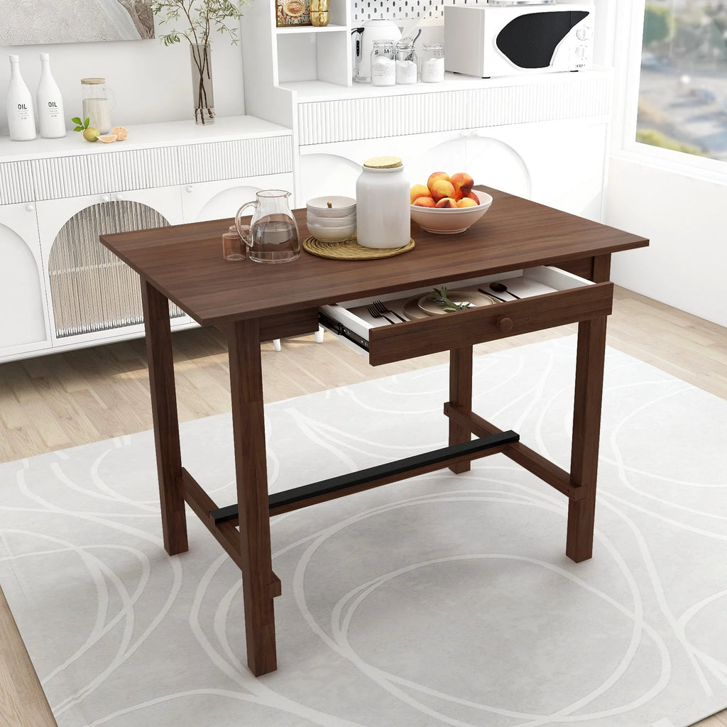 Counter Height Dining Table with Storage Drawer Walnut S136564