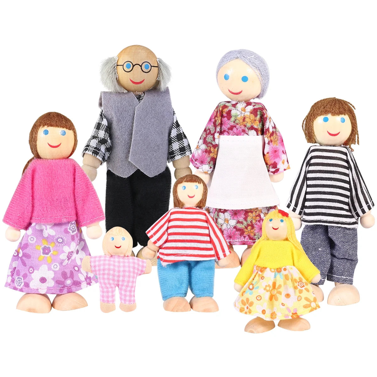 7pcs Wooden Dolls Pretend Play Set T891