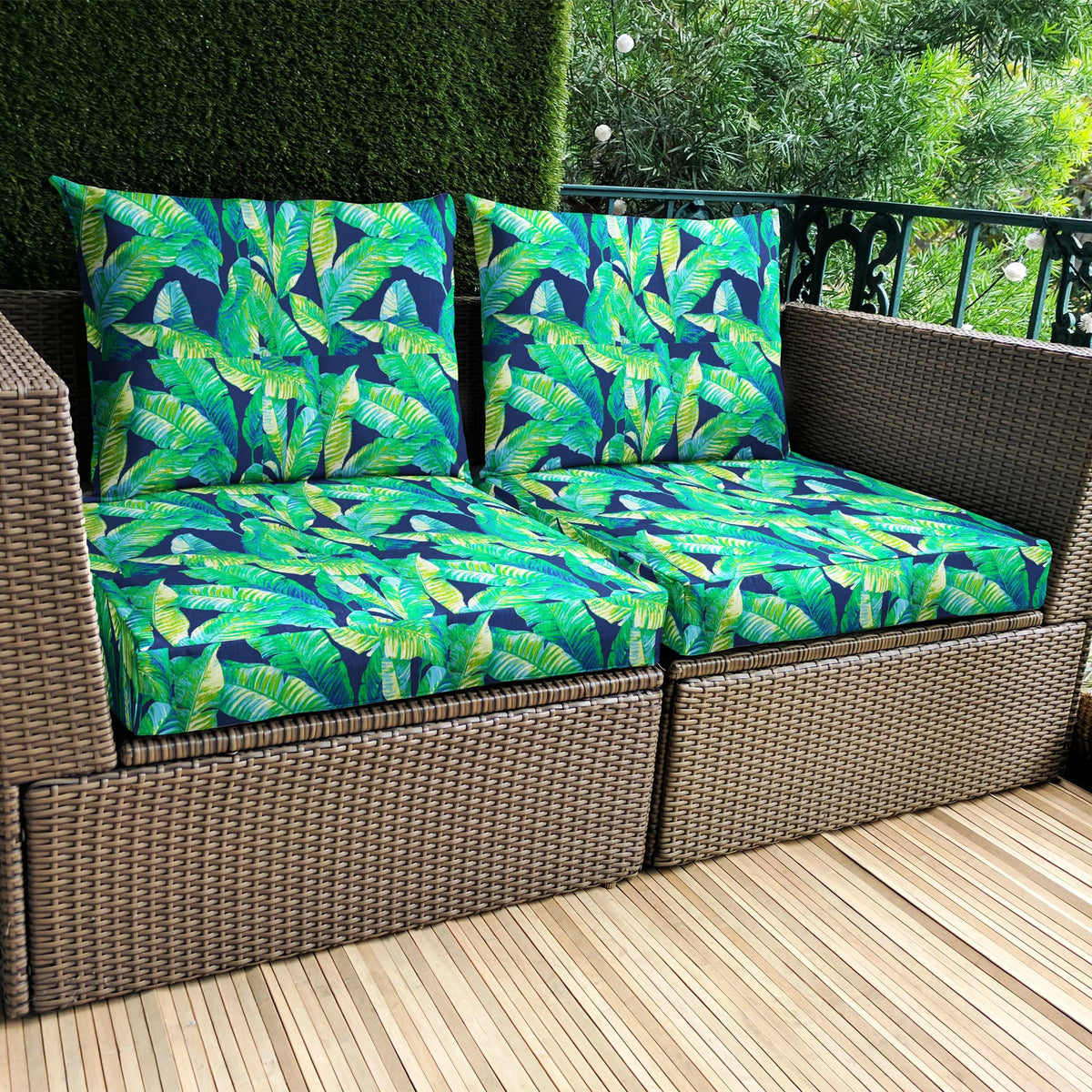 Navy Green Banana Leaf Jungle Print Outdoor Slip Covers V293998