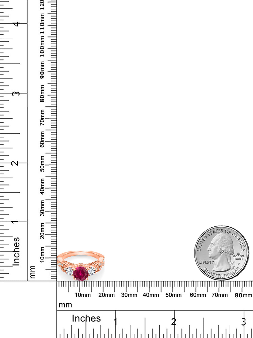 18K Rose Gold Plated Silver Red Created Ruby White Lab Grown Diamond and White Moissanite Engagement Ring V693266