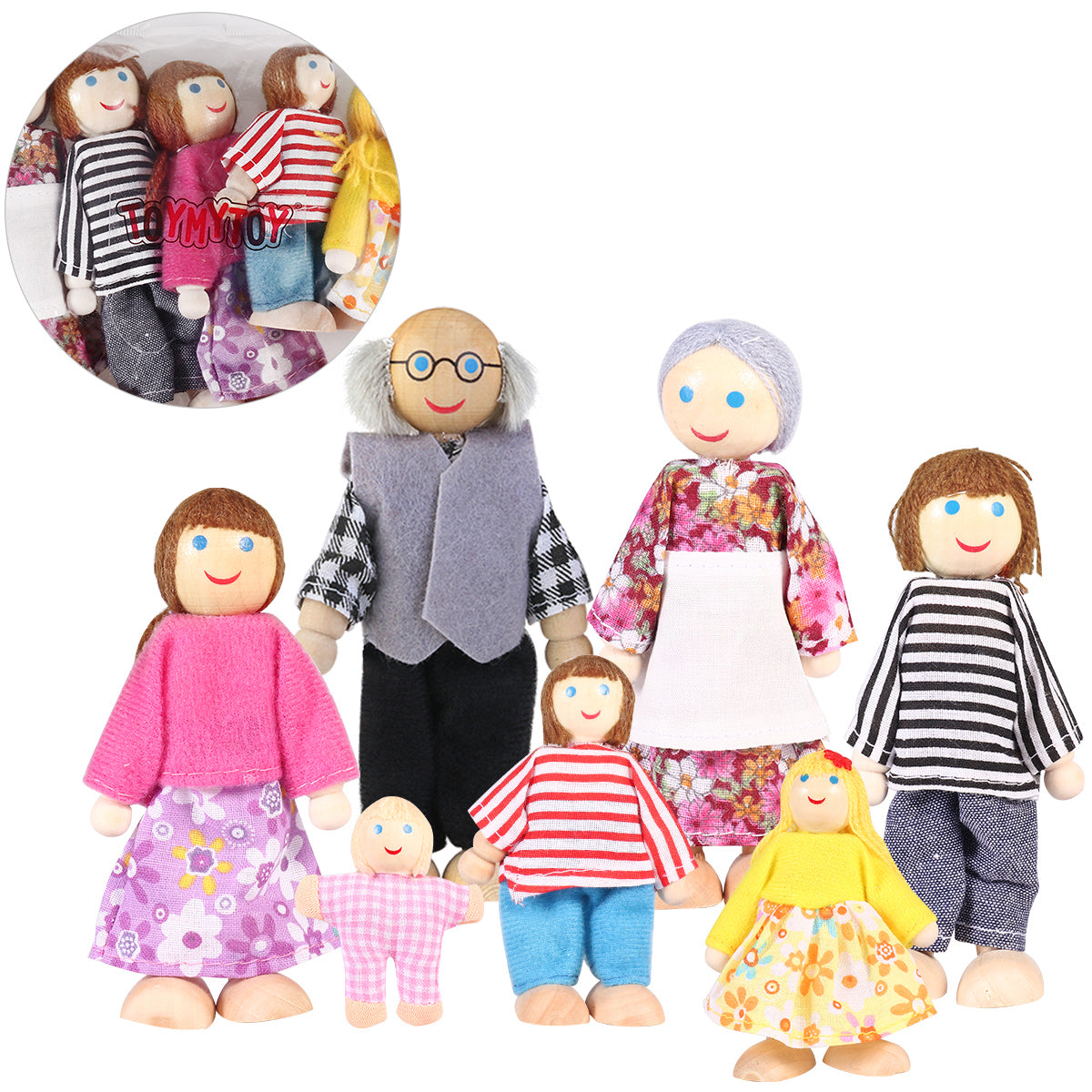 7pcs Wooden Dolls Pretend Play Set T891