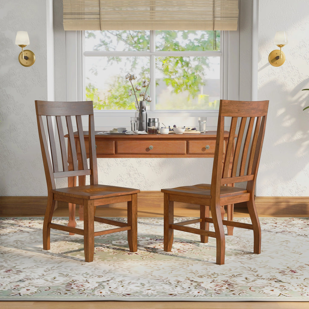 Oak Slat Back Wood Dining Chairs Set of 2 W991