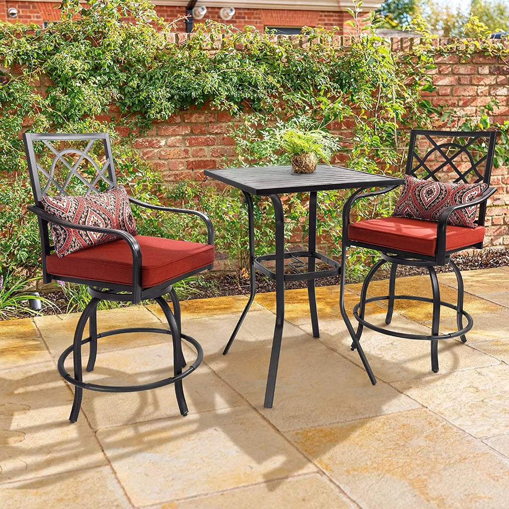 3 Pieces Outdoor Bar Set Metal Swivel Chairs and Steel Slat Square Table O516734