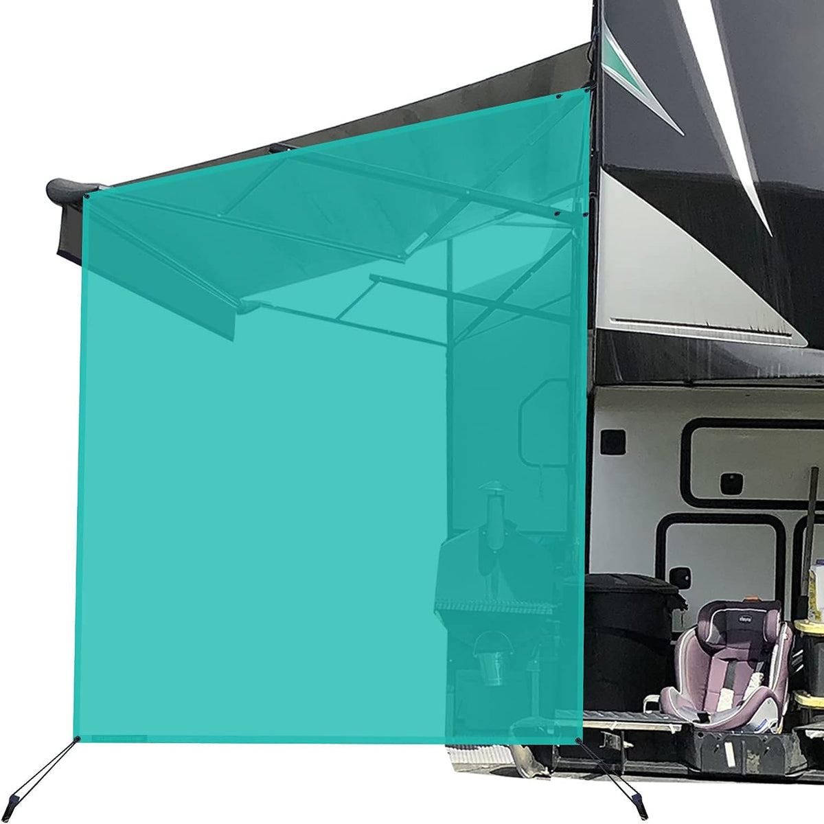 RV Awning Side Sun Shade Screen 9'X7' Black Mesh Z670