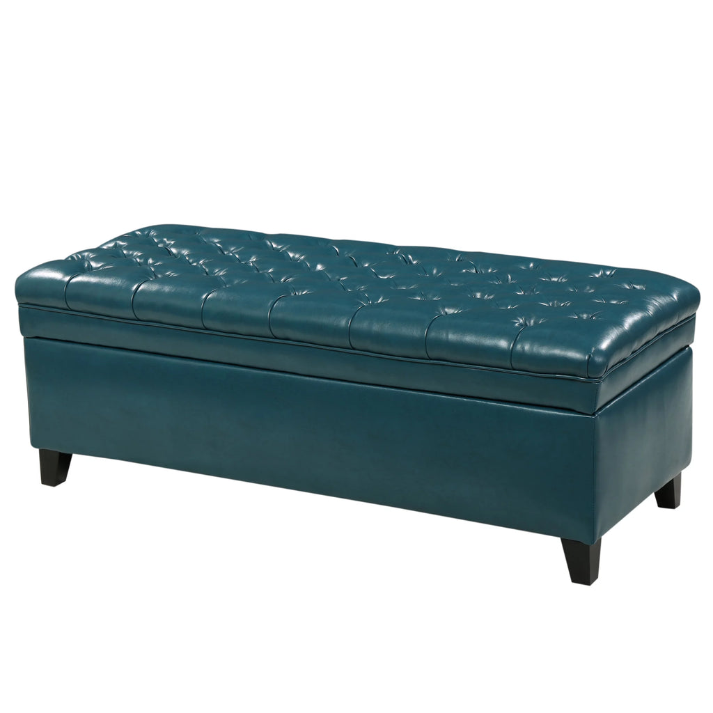 Teal Faux Leather Storage Ottoman P366060