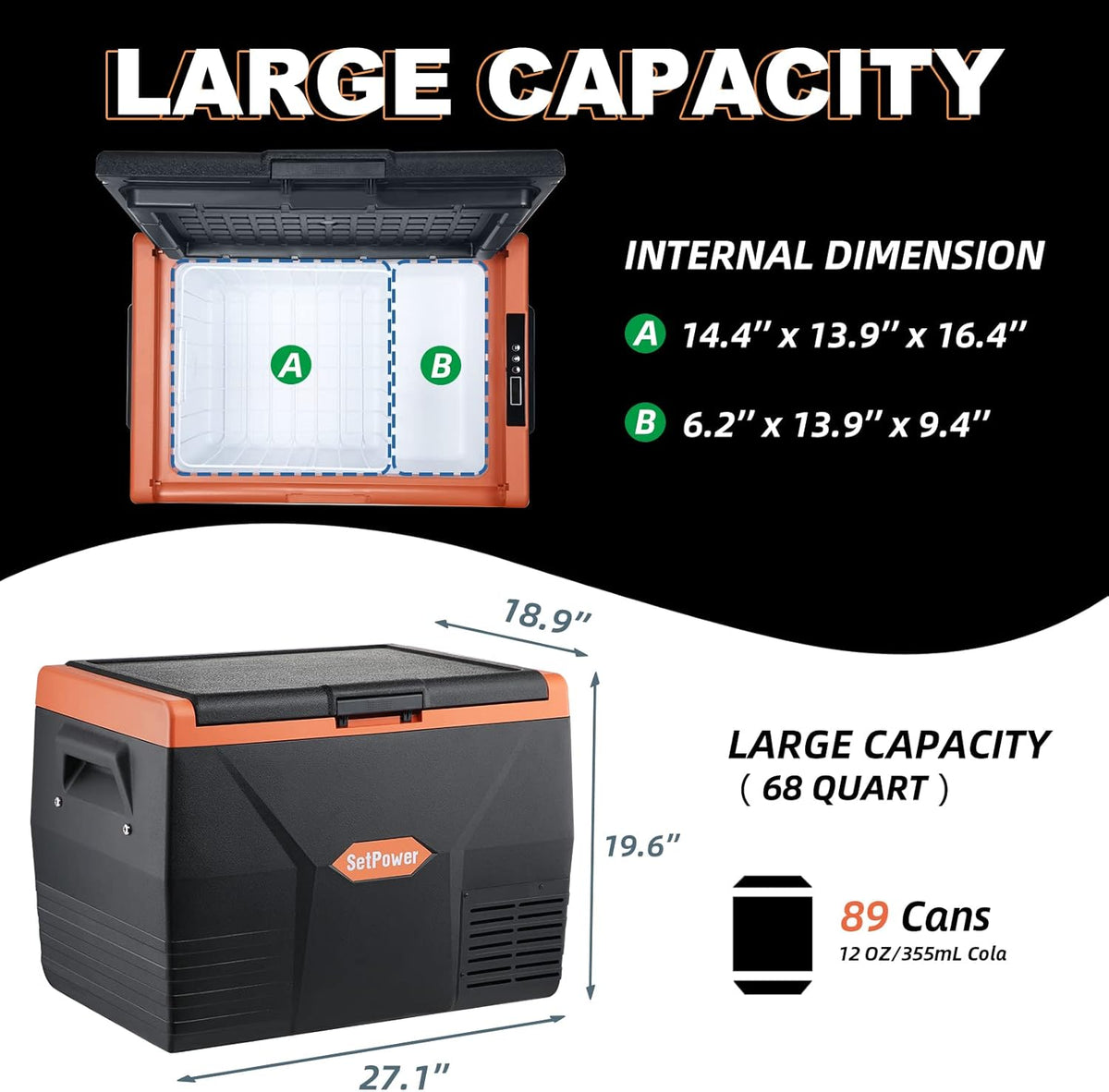 Portable Fridge Freezer, 12-volt Compressor Cooler, Single Zone F198