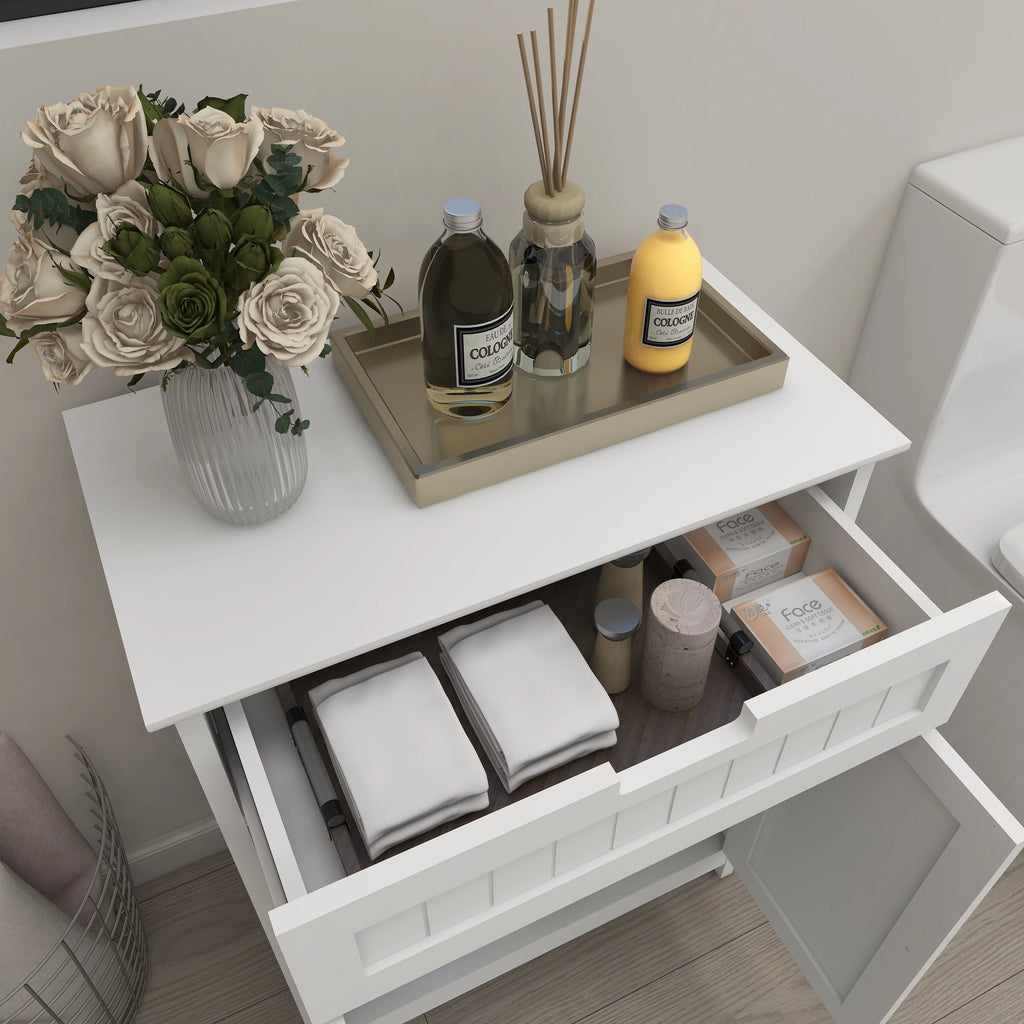 White Wood Bathroom Floor Cabinet 2 Doors 1 Drawer F2092