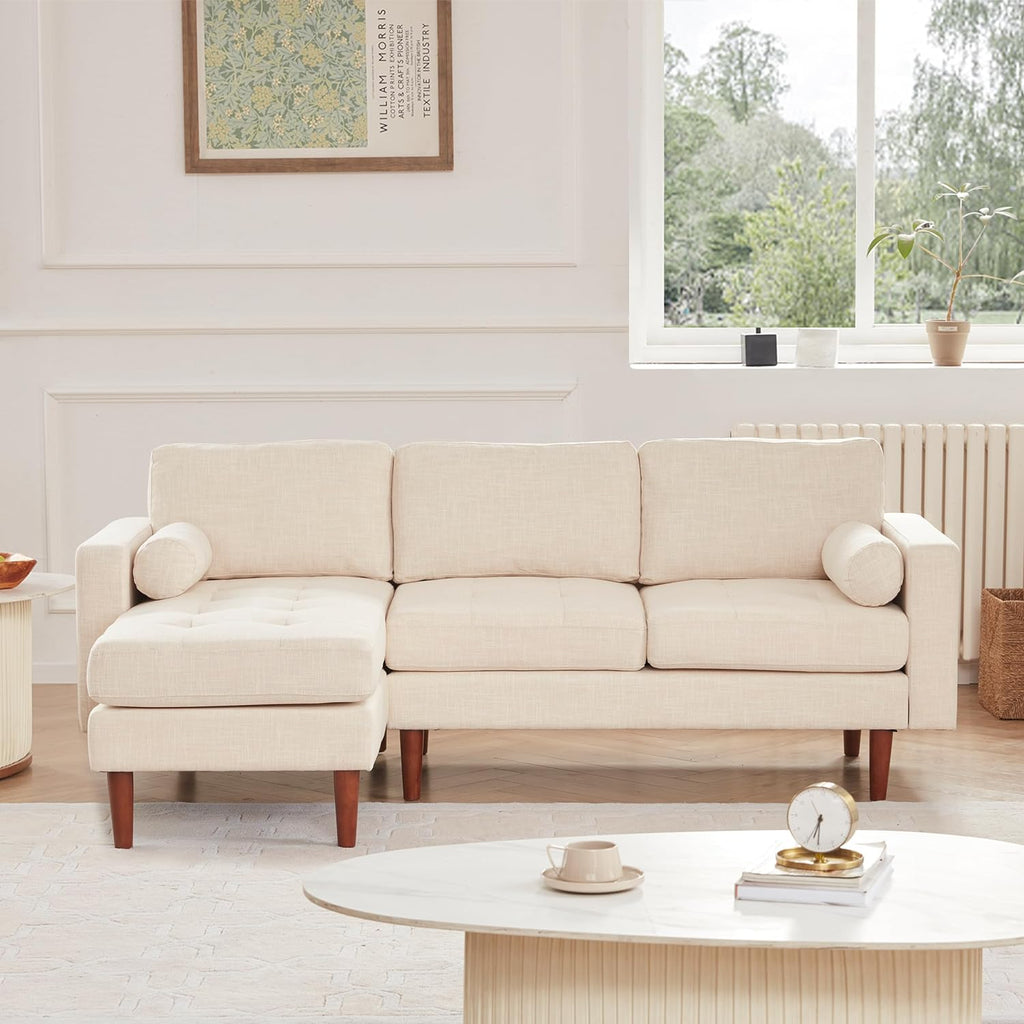 Beige Linen L Shaped Sectional Sofa with Reversible Chaise U822
