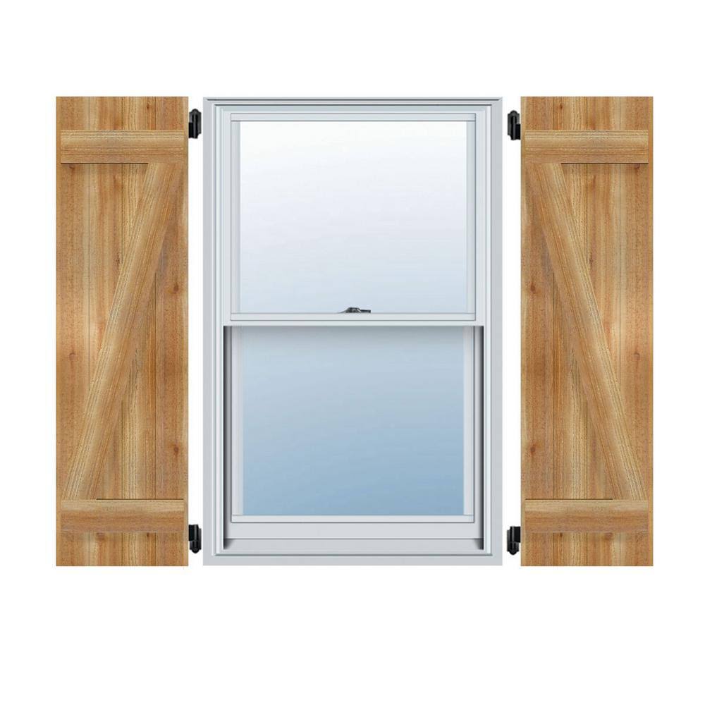 10-1/8 in. W x 32 in. H TimberCraft Three 3-3/8 in. Joined Board and Batten Shutters with Z-Bar Rough Sawn Western Red D60453