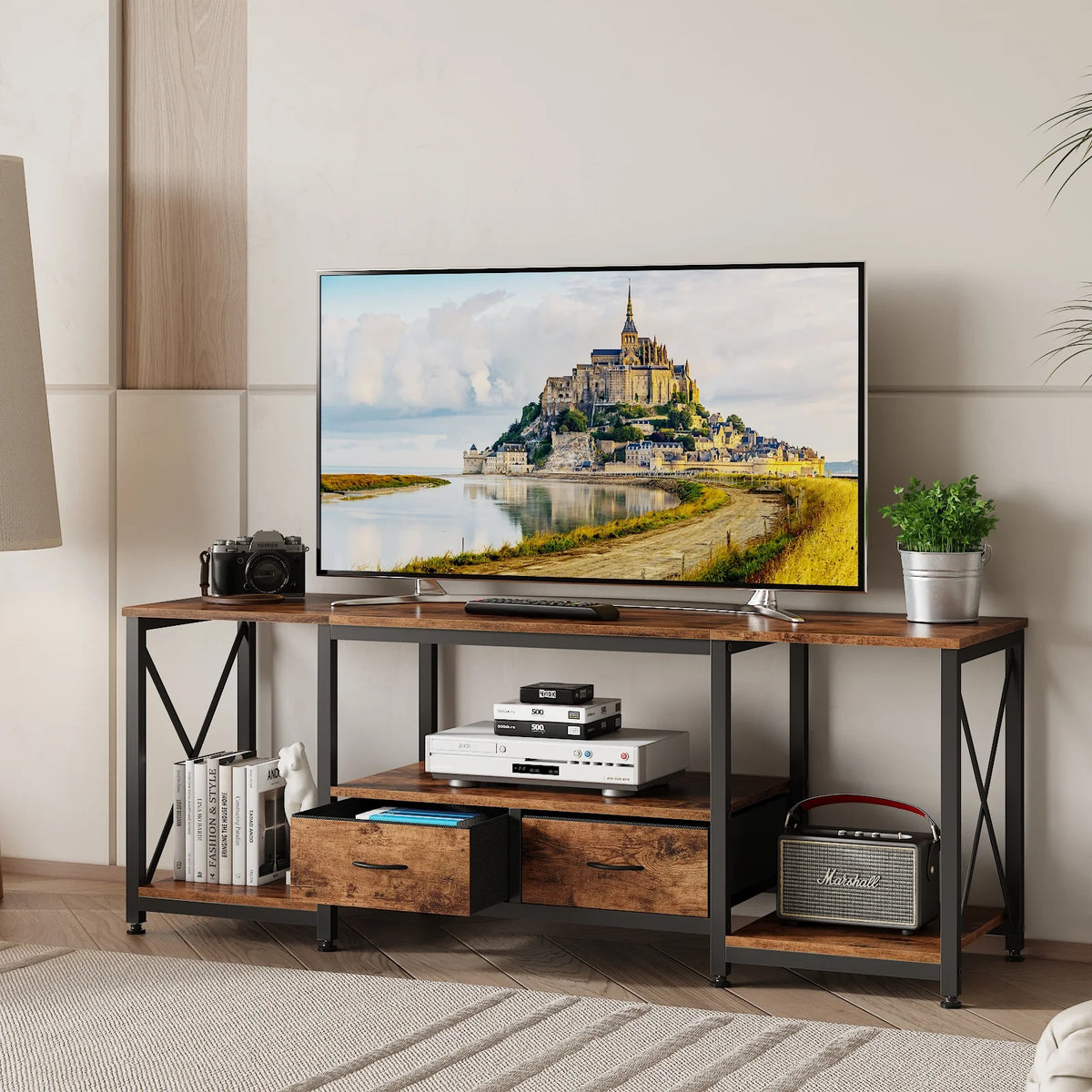 Rustic Brown TV Stand with Drawer for 55 60 65 Inch TV V679380