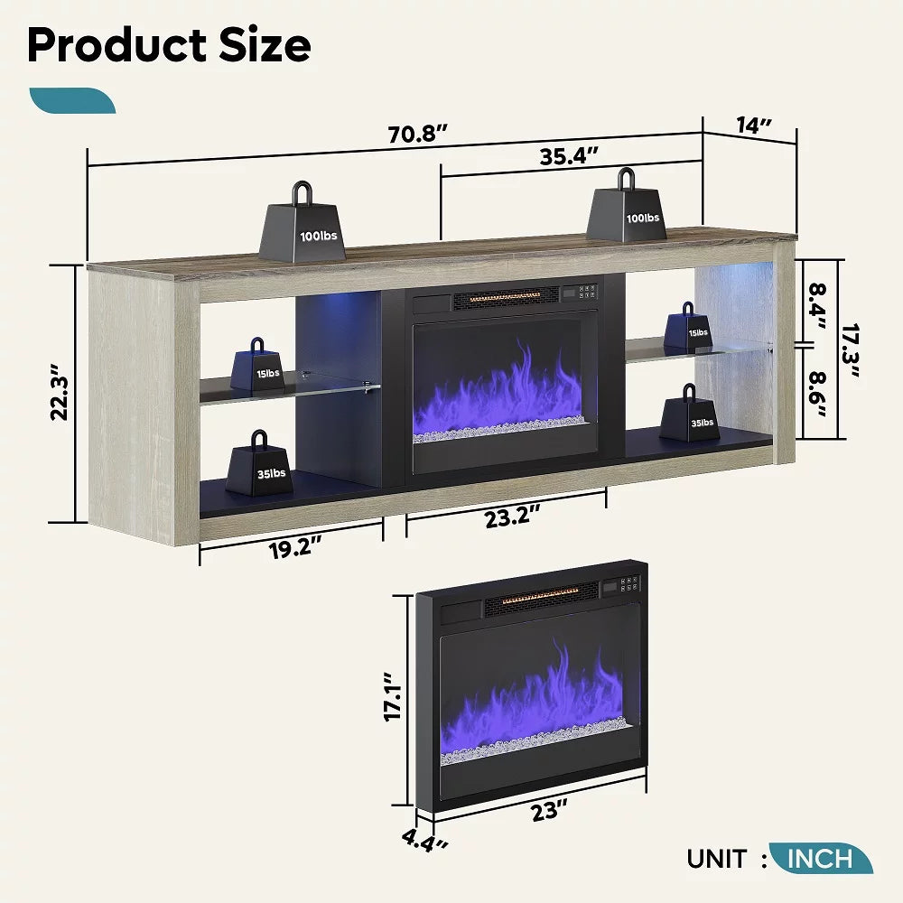 Wash White+Grey Electric Fireplace TV Stand L25849