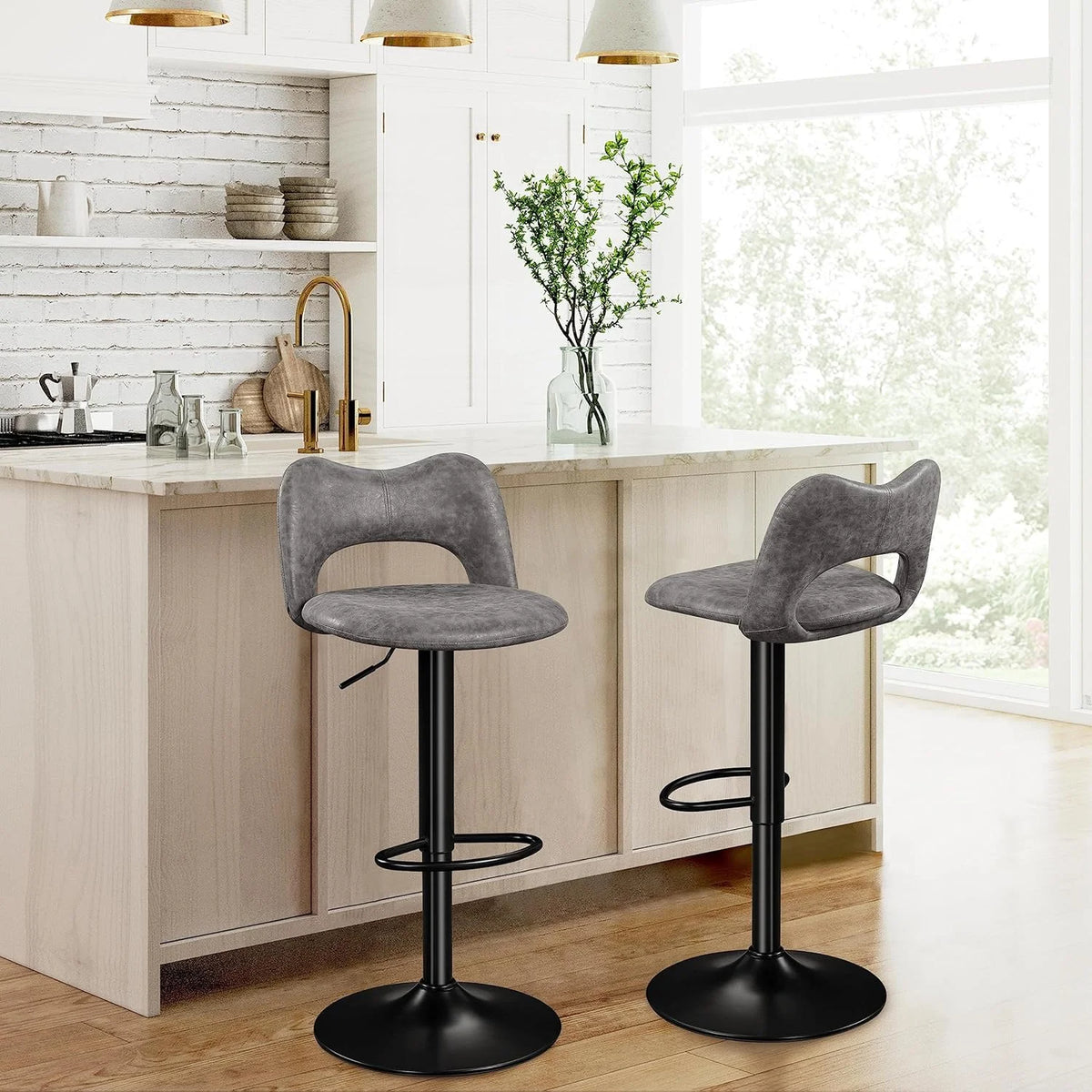 Grey Adjustable Swivel Bar Stools Set of 4 N555162