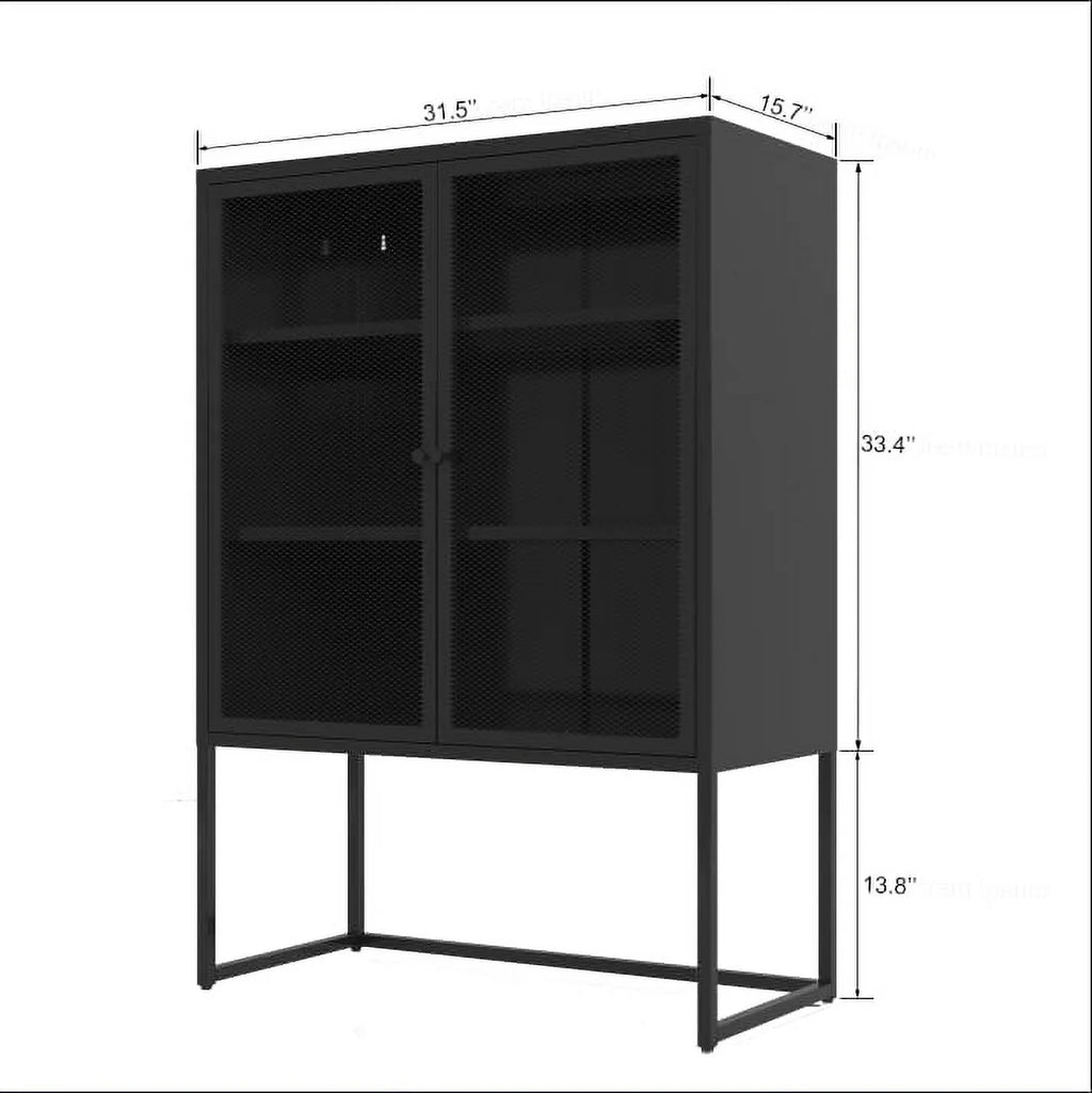 47.2" Height Black Metal Storage Cabinet with 2 Mesh Doors & Adjustable Shelves N53504