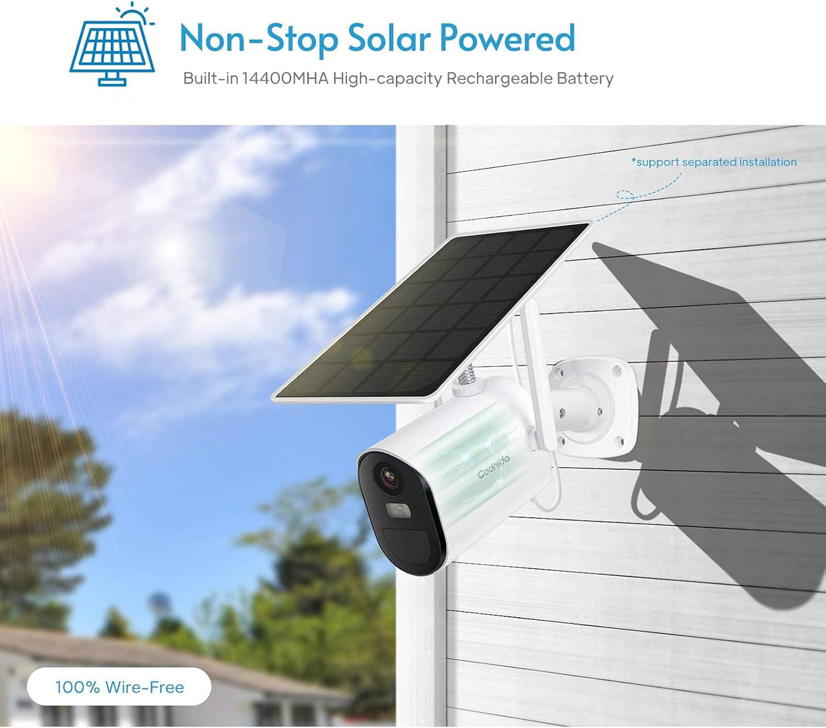 Solar Battery Powered Wireless Security Camera with Motion Detection, 1080P HD, Color Night Vision, IP65 Weatherproof K48744
