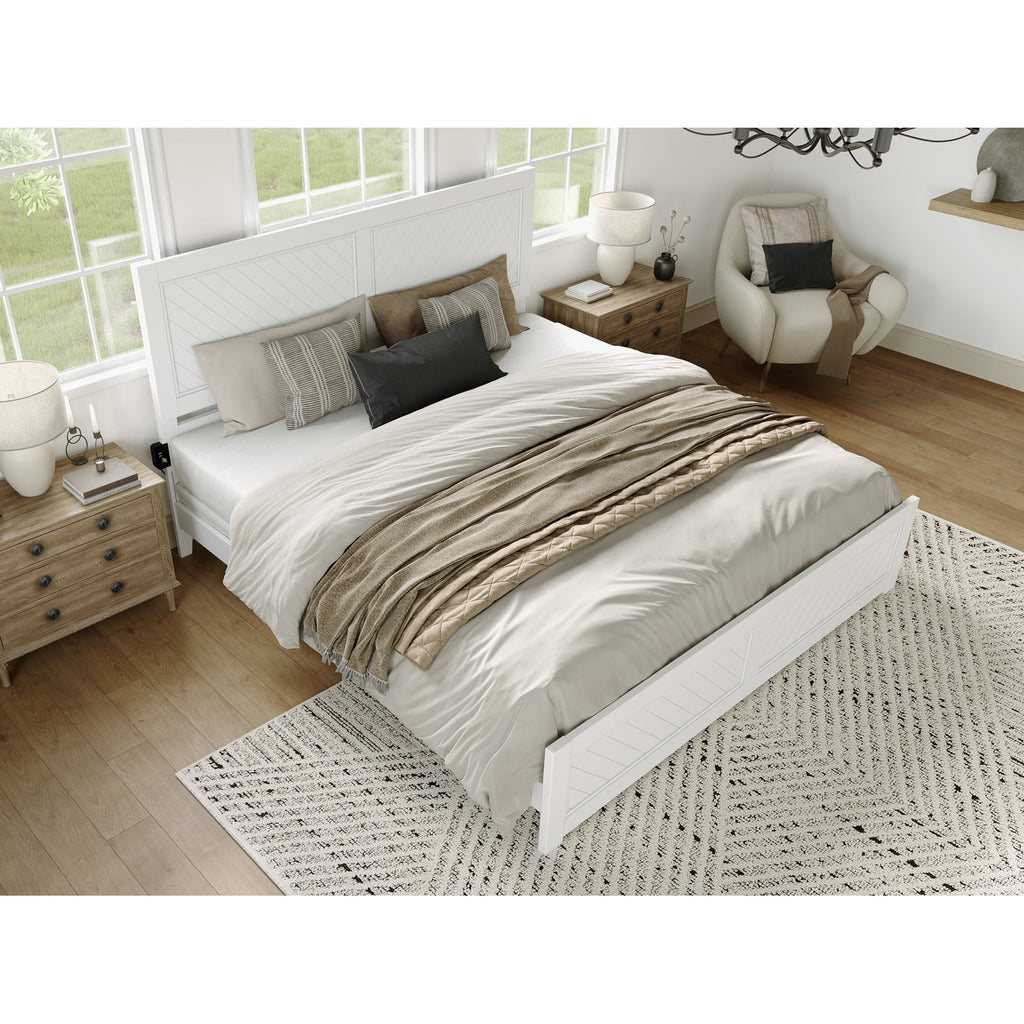 White Solid Wood King Bed Frame with Footboard C981