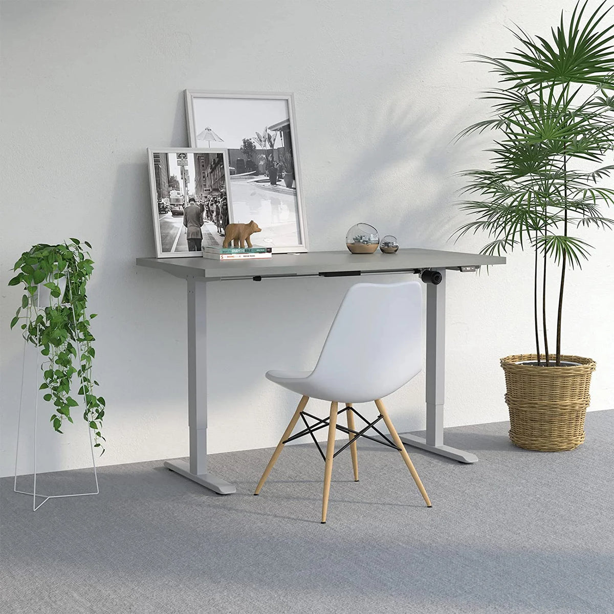 Electric Height Adjustable Desk 48"x24" Brushed Silver Frame Grey Top Z8962
