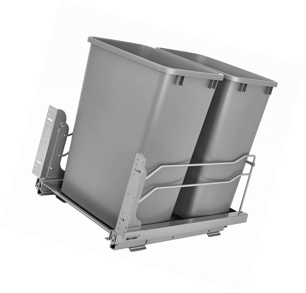 Double 35 qt. Pull-Out Silver Waste Container Q917