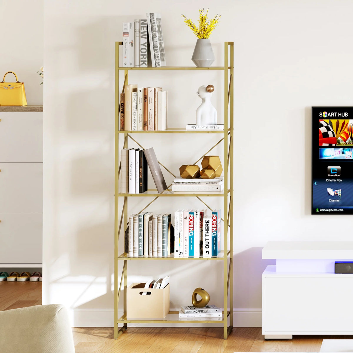 5-Tier Gold Bookshelf with Metal Frame F235