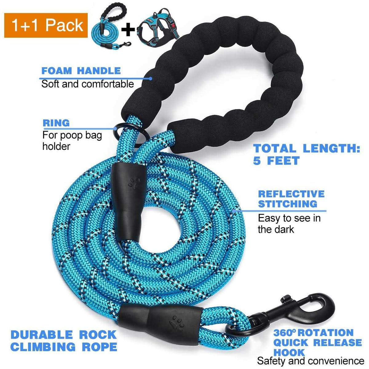 Adjustable Reflective Oxford Dog Harness with 5ft Dog Leash P27519