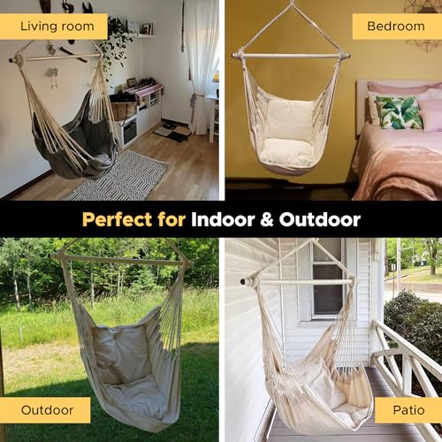 Hammock Chair Swing with Anti-Slip Steel Spread Bar and 2 Cushions V840