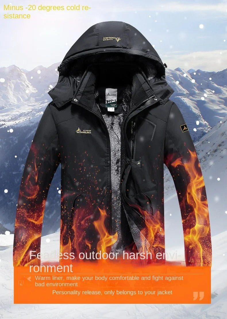 Men's Winter Hooded Ski Jacket Windbreaker Fleece Lined with Detachable Hood T789