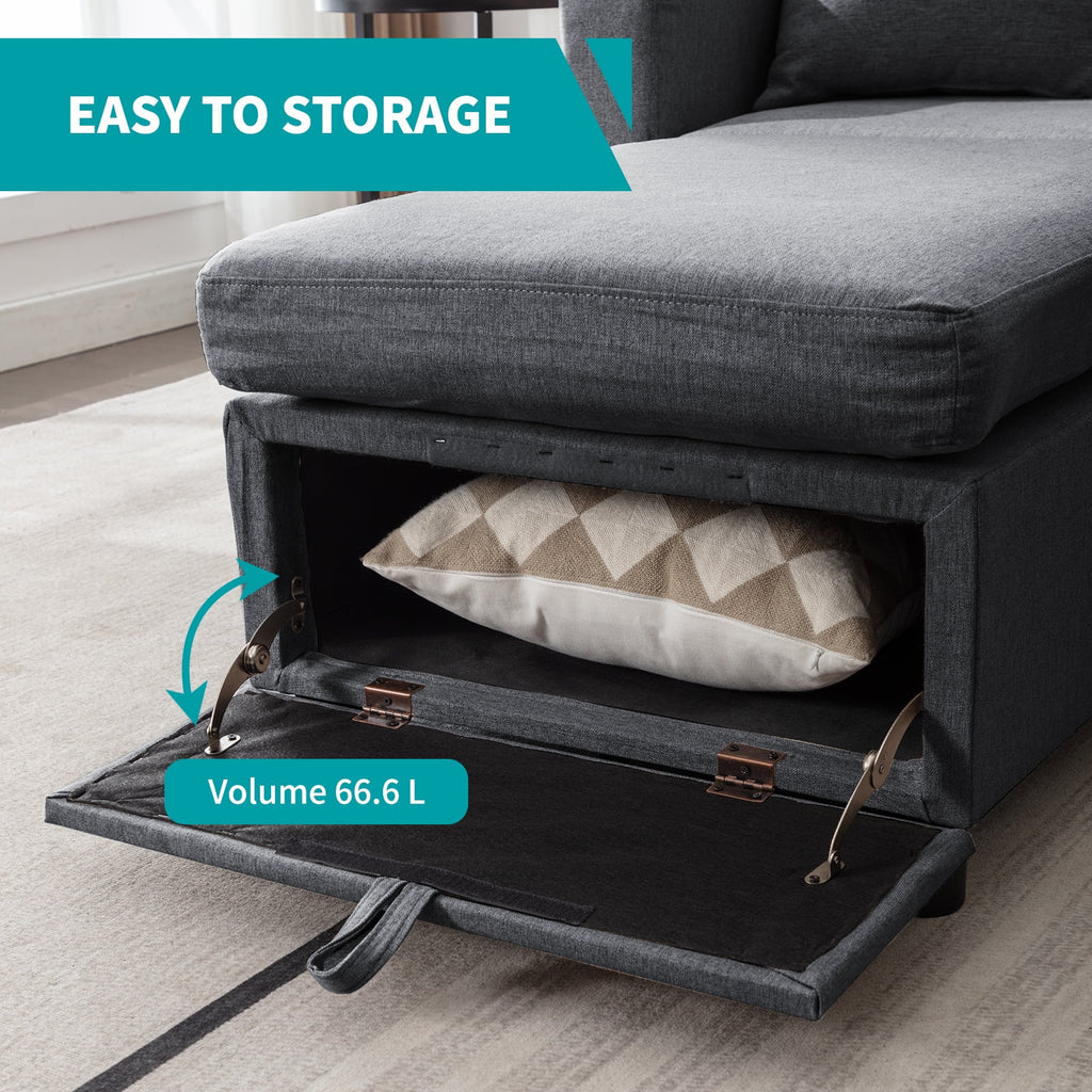 Dark Gray 6-Seater Modular Sectional Sofa with Storage Ottoman F8248