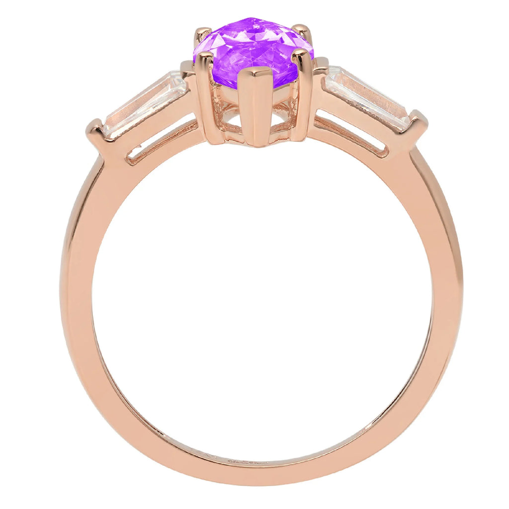 18k Rose Gold Amethyst 3 Stone Ring E762891