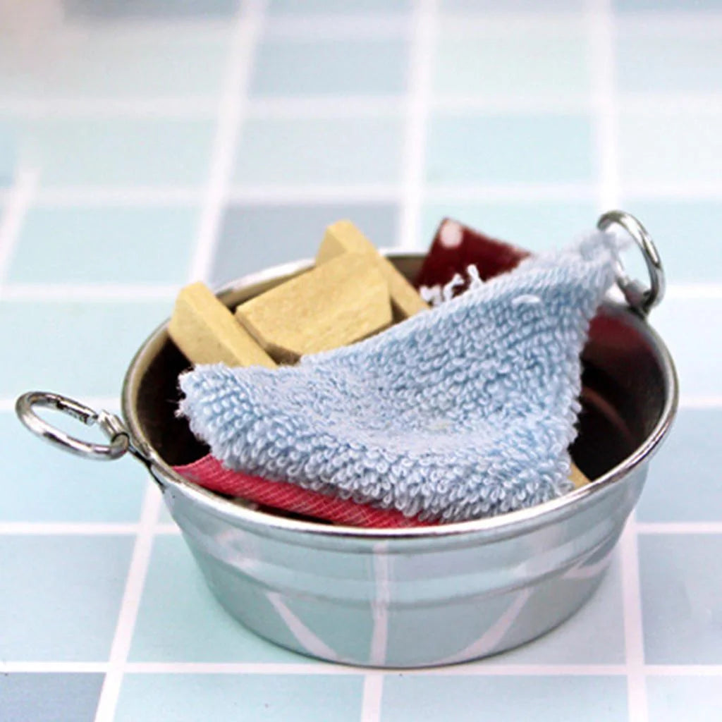 1:6 Dollhouse Tin Wash Tub with Handles V368619