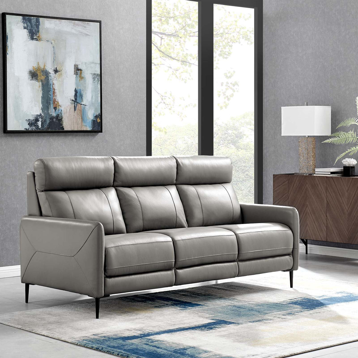 Grey Leather Sofa G2425