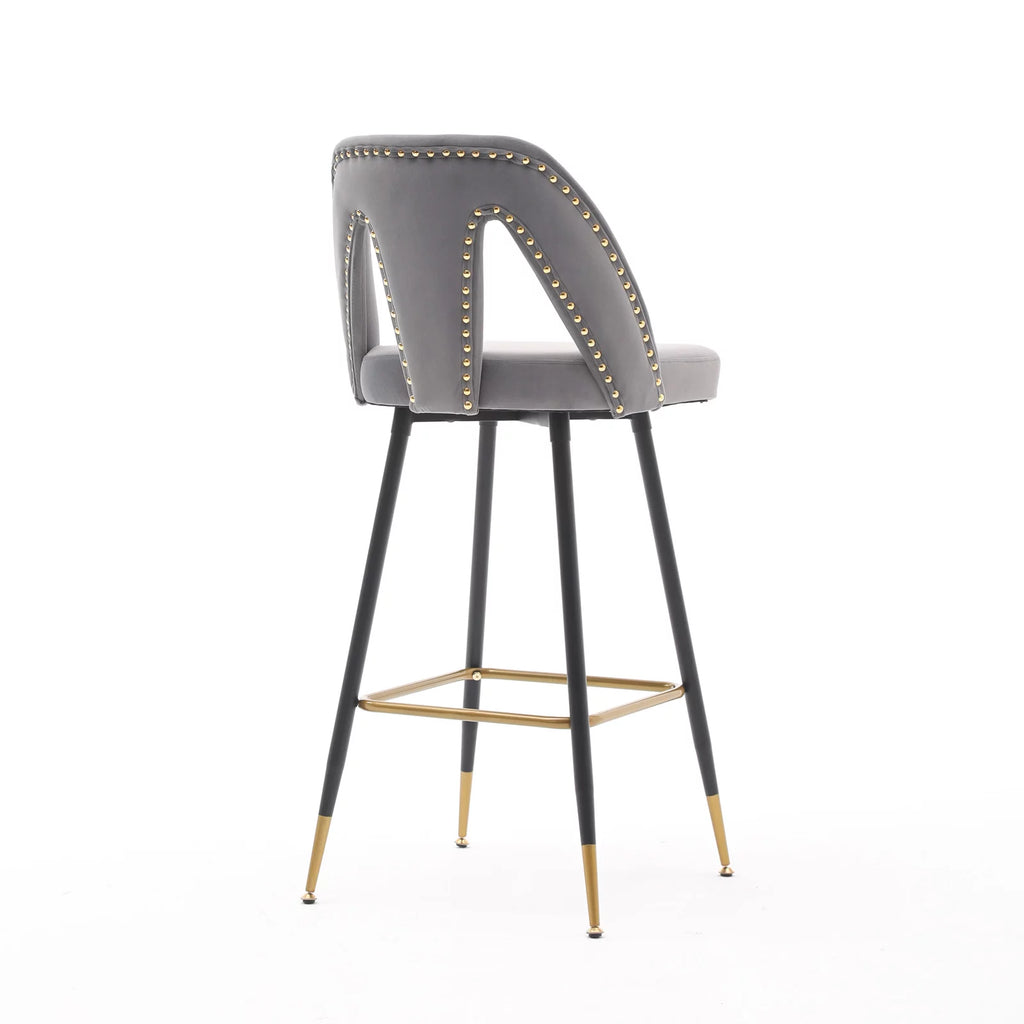 Velvet Upholstered Bar Stools with Back 30 inch Seat Height Set of 4 W3929