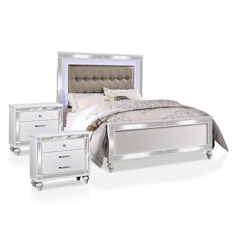 White 3-Piece Solid Wood LED Bedroom Set King O175