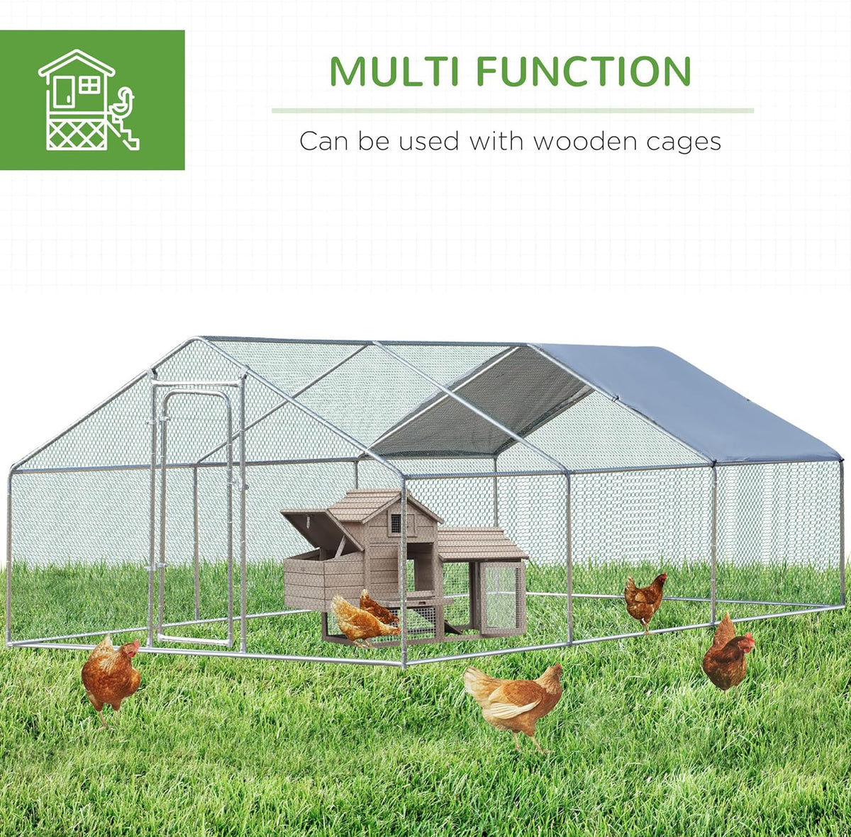 Large Metal Chicken Coop 3 Rooms Walk-in Enclosure 10' x 20' x 6.5' P5769