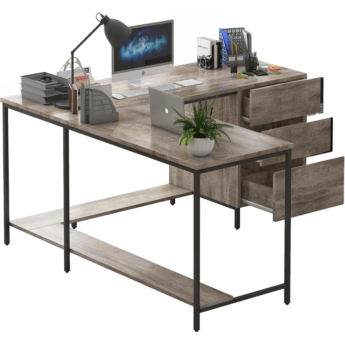 L-Shaped Computer Desk with Drawers G132