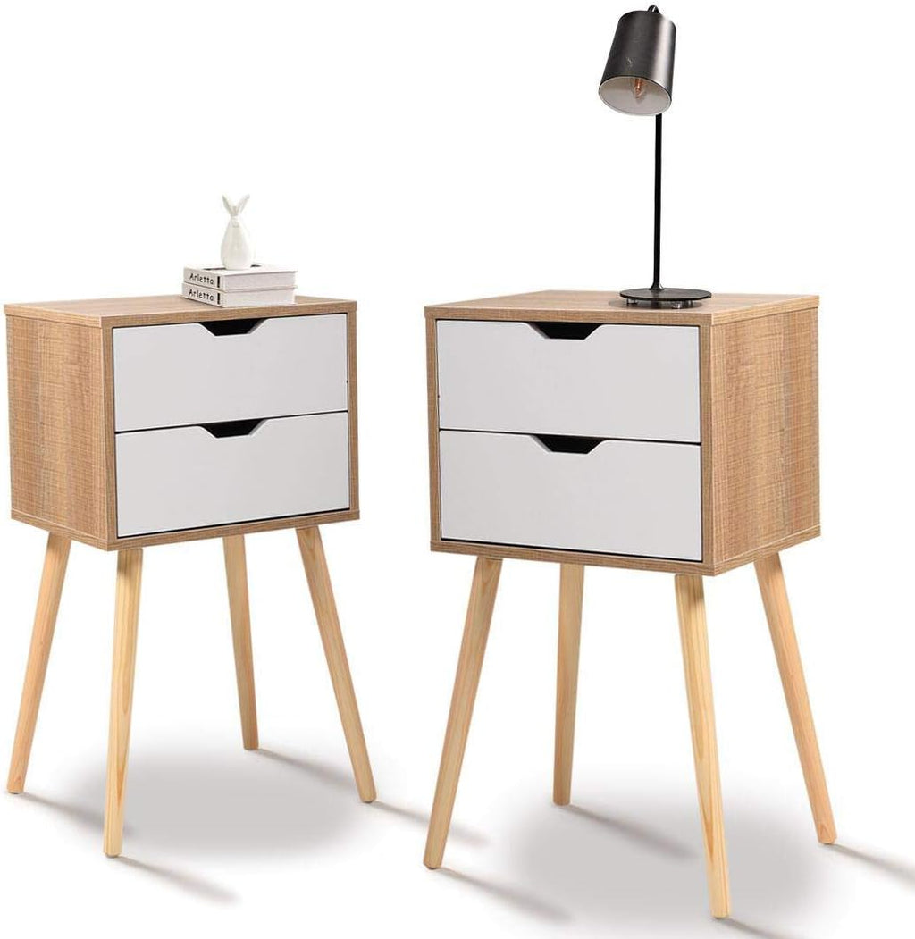 Set of 2 Blue Wood Nightstand with 2 Drawers L378