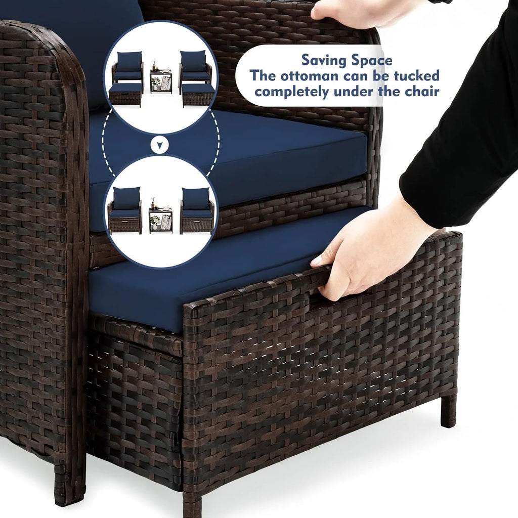 5 Piece Patio Conversation Rattan Chair Set with Storage Coffee Table O910814