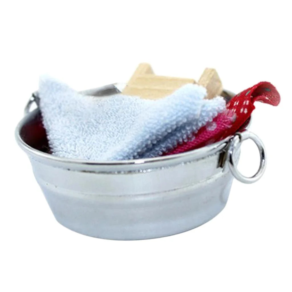 1:6 Dollhouse Tin Wash Tub with Handles V368619
