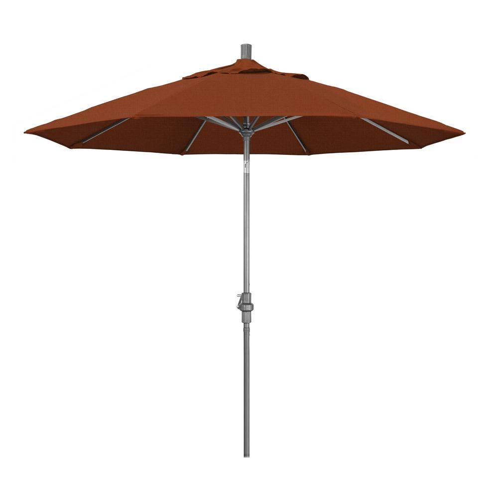 9 ft. Grey Aluminum Market Patio Umbrella with Collar Tilt Crank Lift B6375