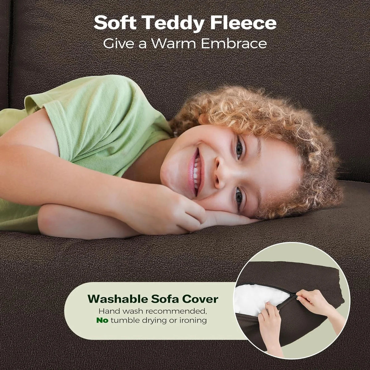 Beige White Teddy Fleece Loveseat Sofa with 2 Pillows K878146
