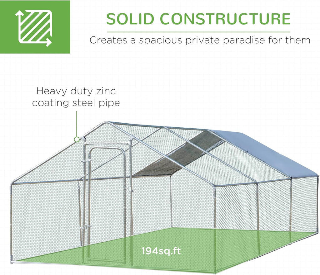 Large Metal Chicken Coop 3 Rooms Walk-in Enclosure 10' x 20' x 6.5' P5769