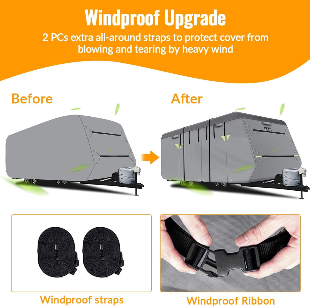 Upgraded Windproof 5 Layers Travel Trailer RV Cover with Adhesive Repair Patch E550780