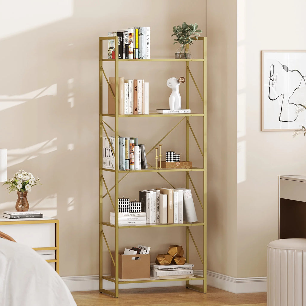 5-Tier Gold Bookshelf with Metal Frame F235