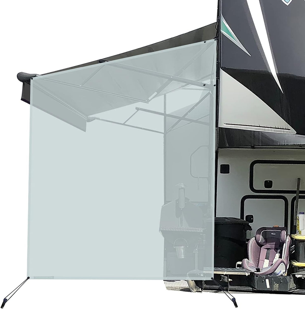 RV Awning Side Sun Shade Screen 9'X7' Black Mesh Z670