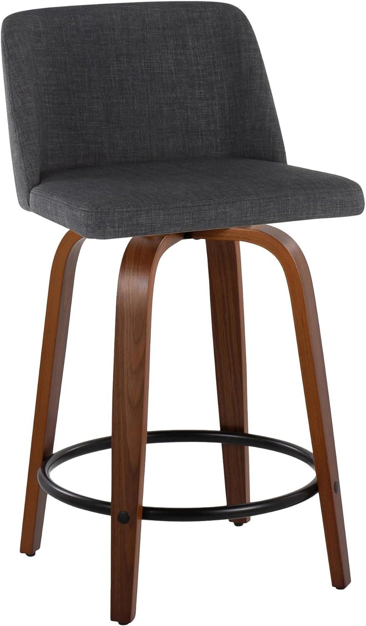 24" Counter Stool With Swivel In Walnut Wood And Charcoal Fabric - Set Of 2 Z693290