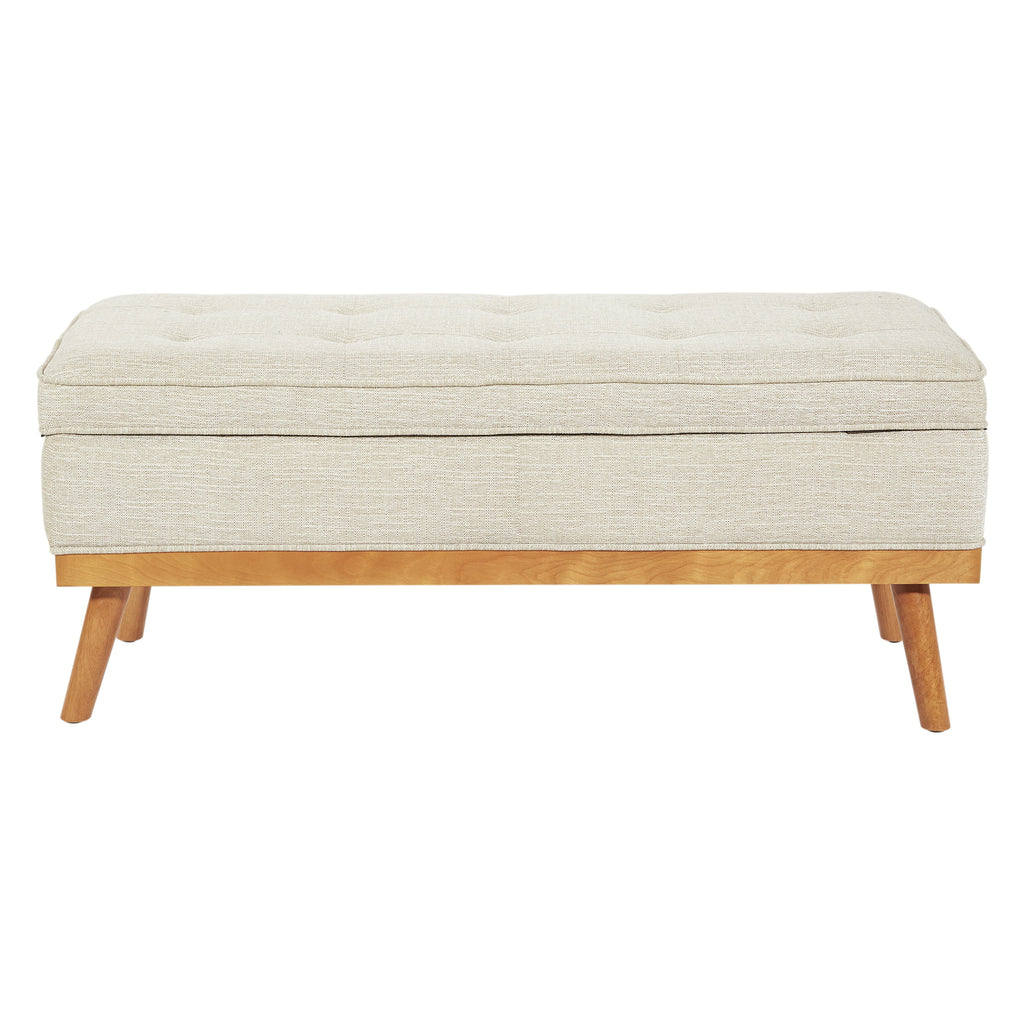 Linen Beige Fabric Storage Bench with Light Espresso Legs M28875