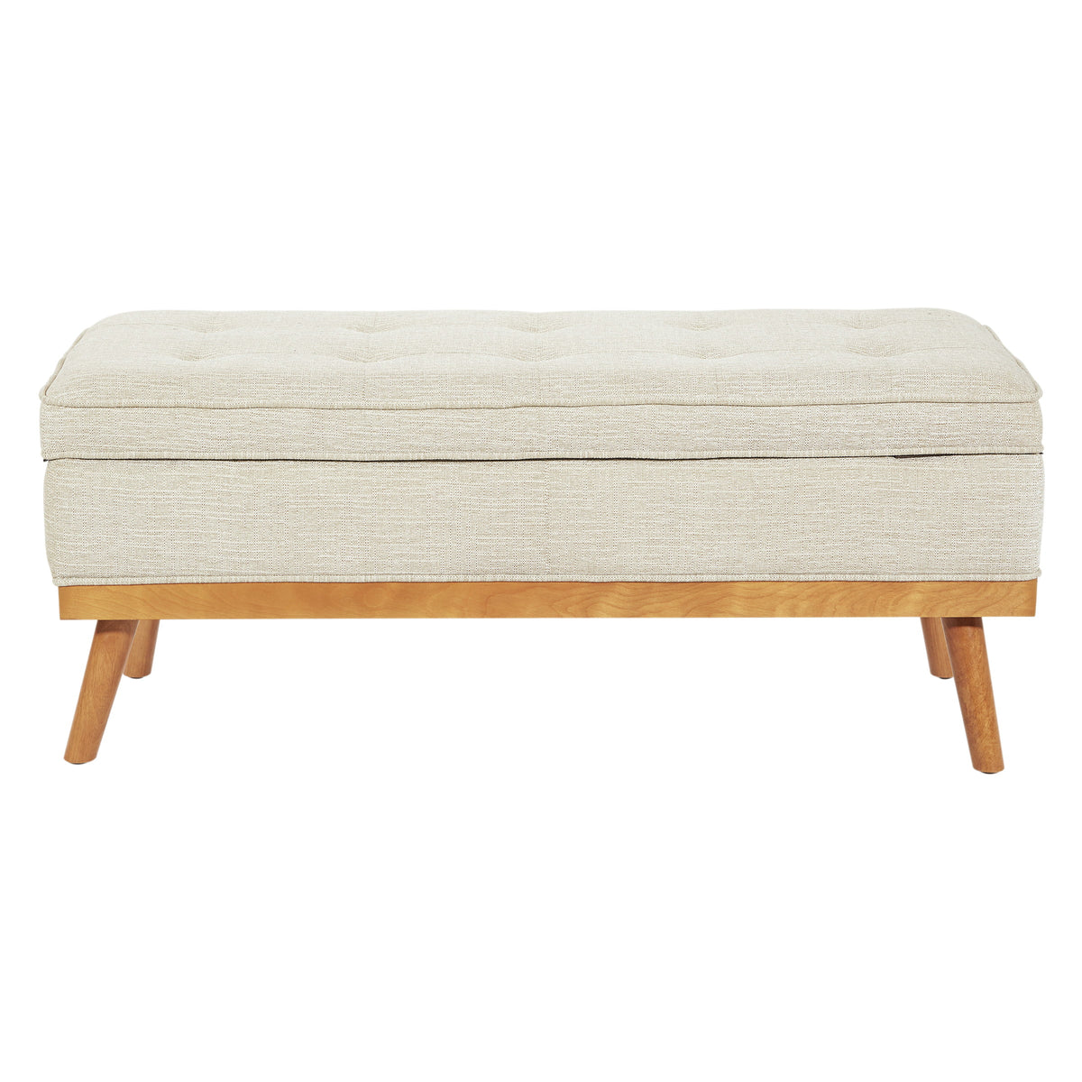 Linen Beige Fabric Storage Bench with Light Espresso Legs M28875